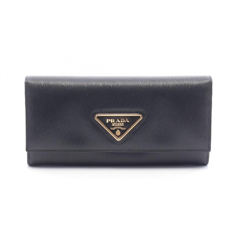 Prada VITELLO MOVE Bi-fold Long Wallet, Leather, Women's, Black, 1MH132